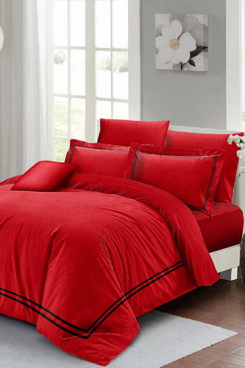 Kıng Sıze Çift Kişilik Nevresim Takımı Luxury Pamuk Saten Kırmızı