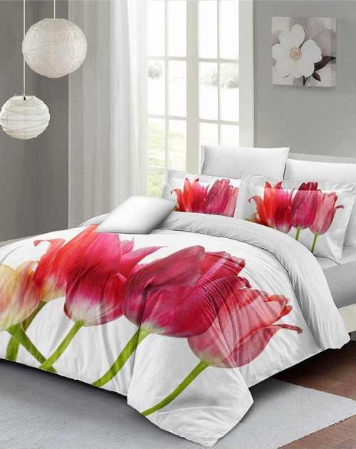 Kıng Sıze Çift Kişilik Nevresim Takımı Pamuk Saten 3D Özel Tasarım Tulip