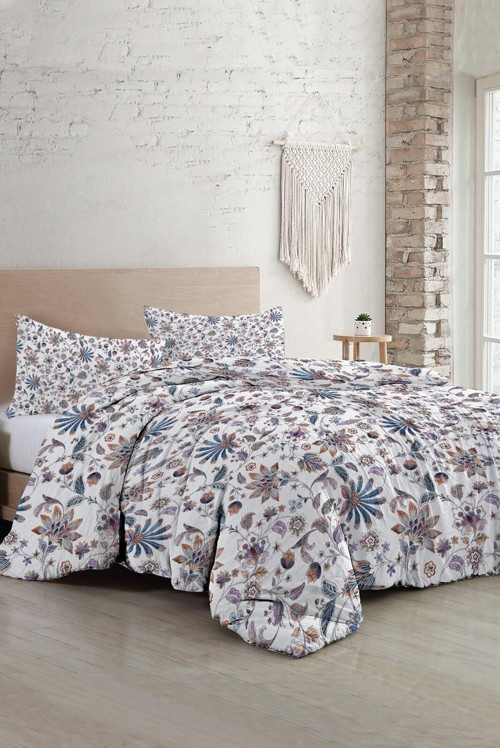 Kıng Sıze Elegant Floral Luxury Çift Kişilik Pamuk Saten Nevresim Takımı