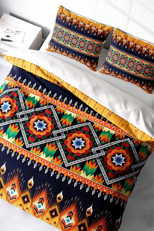 Kıng Sıze Oriental Ethnic 3D Pamuk Saten Çift Kişilik Nevresim Takımı