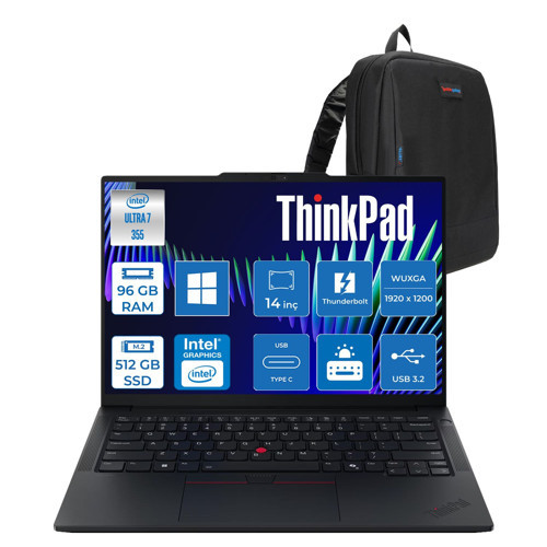 Thinkpad E14 Gen8 Intel Core™ Ultra 7 355 96GB Ddr5 512GB SSD Intel® Graphics 14" Wuxga (1920X1200) IPS 400NITS Anti-Glare WIN11PRO Bilgisayar W21Y60040TXP32+ZETTAÇANTA