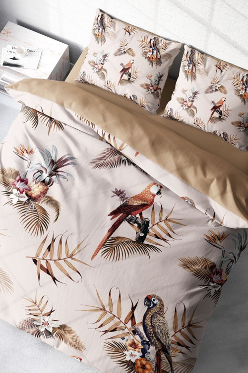 Kıng Sıze Parrot Land Naturel Çift Kişilik Nevresim Takımı