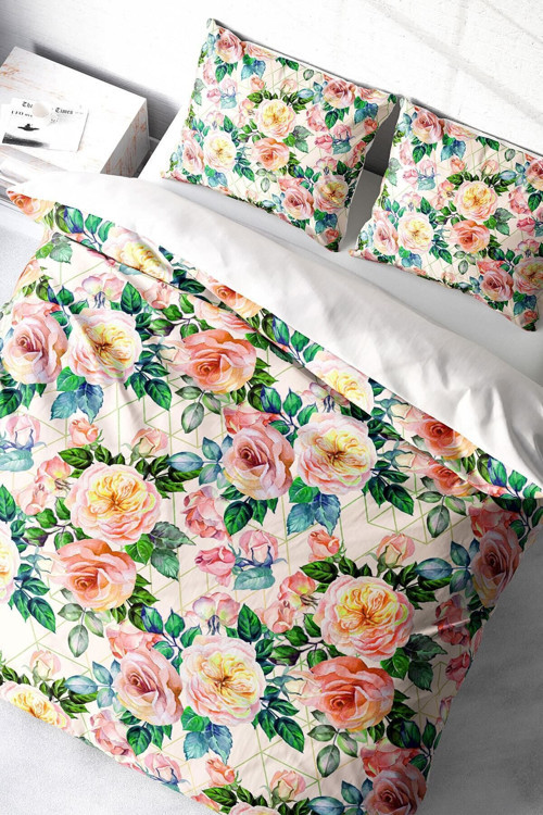 Kıng Sıze Flower Spring 3D Pamuk Saten Çift Kişilik Nevresim Takımı