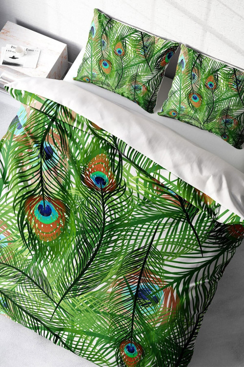 Kıng Sıze Peacock Feathers Naturel Çift Kişilik Nevresim Takımı