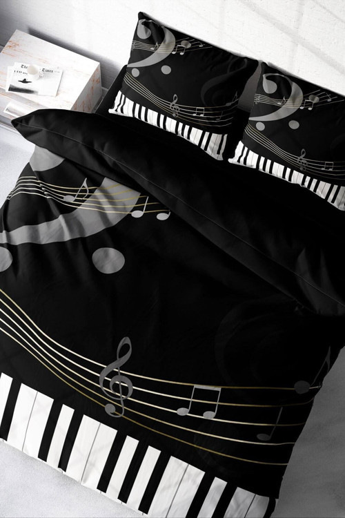 Kıng Sıze Piano 3D Pamuk Saten Çift Kişilik Nevresim Takımı