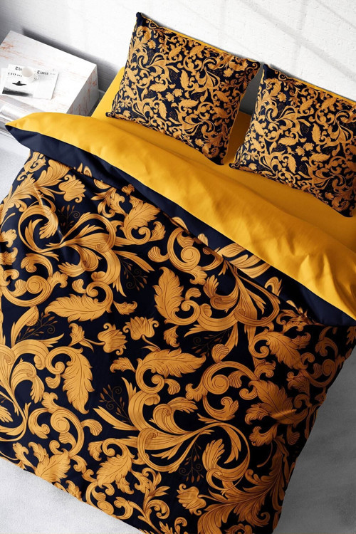 Kıng Sıze Gold Floral 3D Çift Kişilik Nevresim Takımı