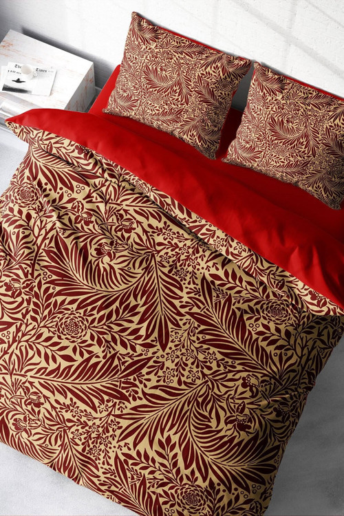 Kıng Sıze Red Leaf 3D Pamuk Saten Çift Kişilik Nevresim Takımı