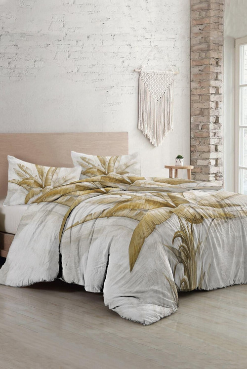 Kıng Sıze Retro Palm Luxury Çift Kişilik Pamuk Saten Nevresim Takımı