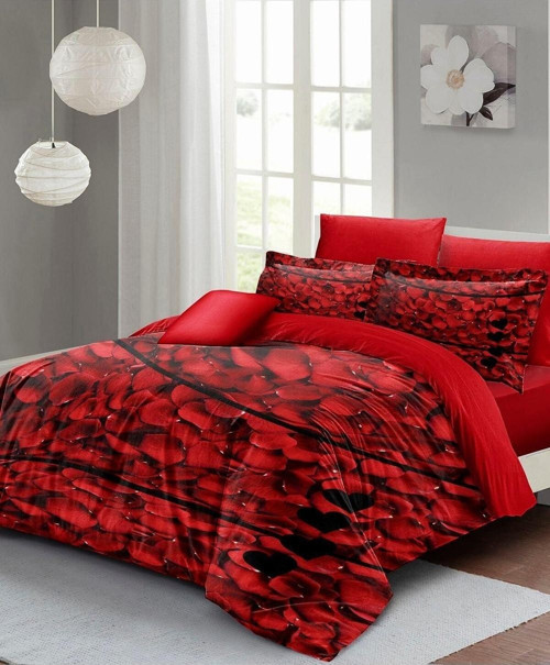 Kıng Sıze Sevgililer Günü Çift Kişilik Nevresim Takımı%100 Pamuk Saten Rose Feather