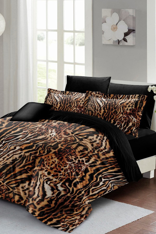 Kıng Sıze Zebra Brown Çift Kişilik Nevresim Takımı %100 Pamuk Saten 3D Özel Tasarım