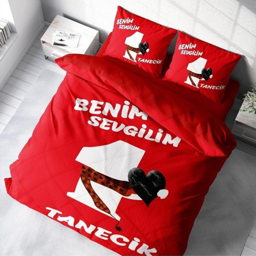 Kıng Sıze Sevgililer Günü Pamuk Saten Çift Kişilik Nevresim Takımı Birtanem