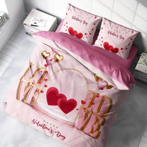 Kıng Sıze Sevgililer Günü Pamuk Saten Çift Kişilik Nevresim Takımı Happy Valentine'S Day