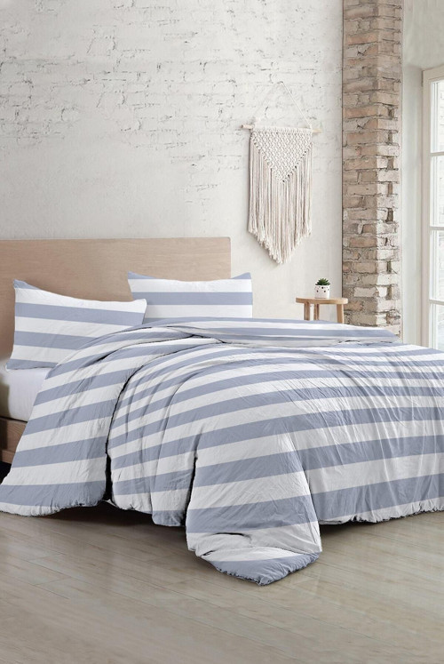 Kıng Sıze Soft Strip Luxury Çift Kişilik Pamuk Saten Nevresim Takımı