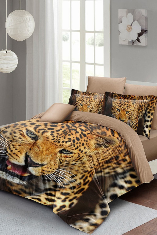Kıng Sıze Wild Tiger Çift Kişilik Nevresim Takımı 3D Pamuk Saten