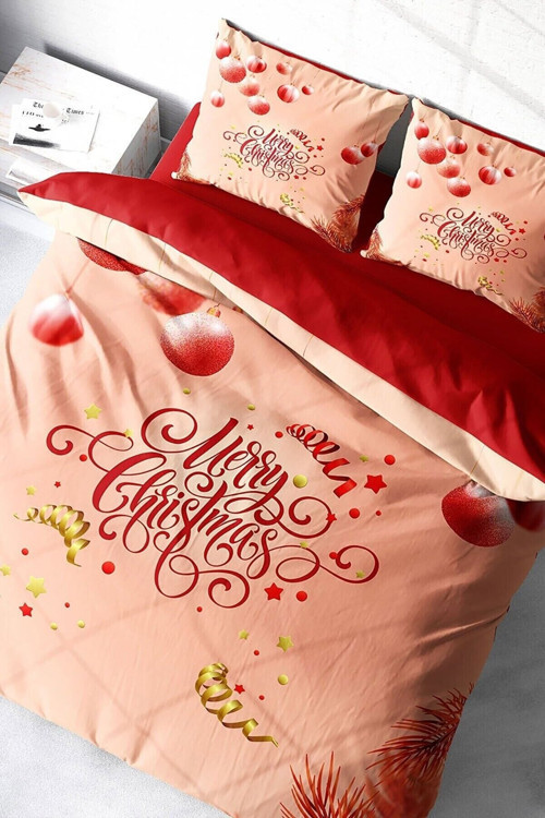 Kıng Sıze Yılbaşı Merry Christmas Çift Kişilik 3D Nevresim Takımı Pamuk Saten
