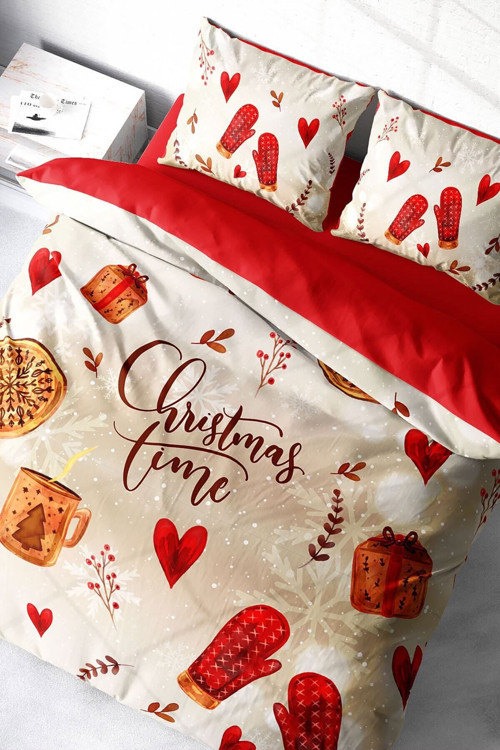 Kıng Sıze Yılbaşı Merry Christmas Time Çift Kişilik 3D Nevresim Takımı Pamuk Saten