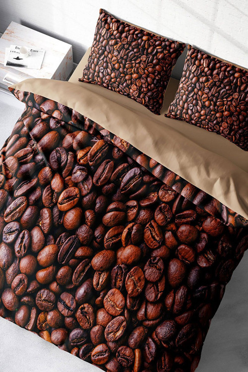Lastikli Çarşaflı %100 Pamuk Saten Çift Kişilik Nevresim Takımı Coffee Duvet