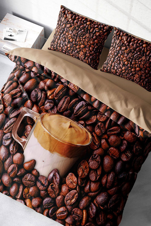 Lastikli Çarşaflı %100 Pamuk Saten Çift Kişilik Nevresim Takımı Night Coffee