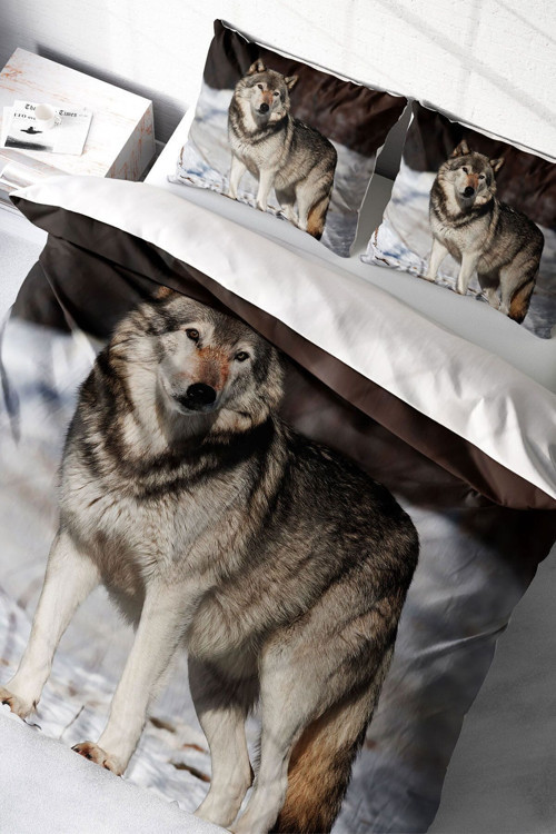 Lastikli Çarşaflı %100 Pamuk Saten Çift Kişilik Nevresim Takımı Snowwolf