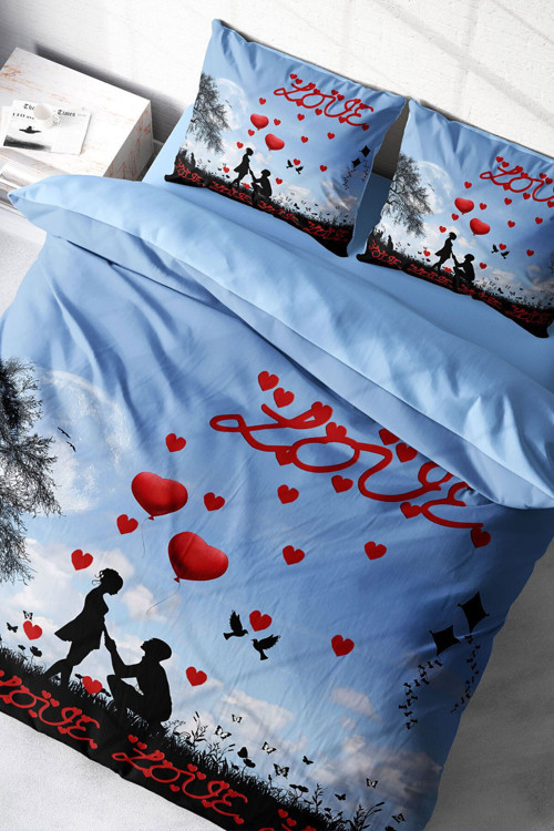 Lastikli Çarşaflı %100 Pamuk Saten Çift Kişilik Nevresim Takımı Love Balloon