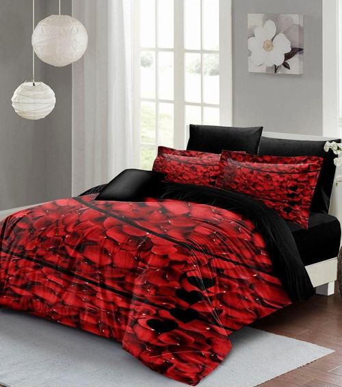 Sevgililer Günü Özel Çift Kişilik Nevresim Takımı Pamuk Saten Rose Feathers