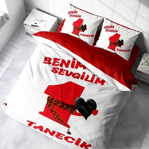 Sevgililer Günü Pamuk Saten Çift Kişilik Nevresim Takımı Birtanem