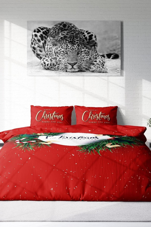 Yılbaşı Çift Kişilik Nevresim ( Lastikli Çarşaflı ) %100 Pamuk Saten Christmas