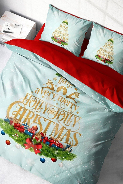 Yılbaşı Çift Kişilik Nevresim ( Lastikli Çarşaflı ) %100 Pamuk Saten Jolly Noel