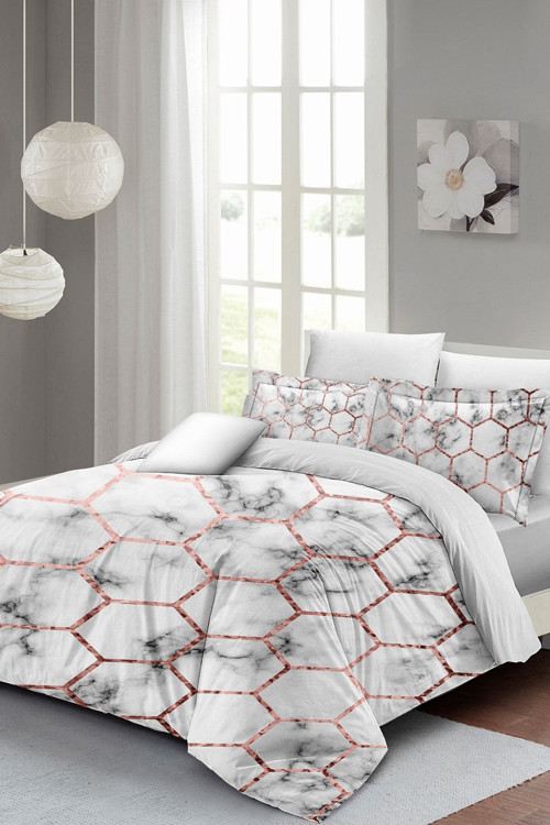 Marble Geo Çift Kişilik Nevresim Takımı 3D Pamuk Saten