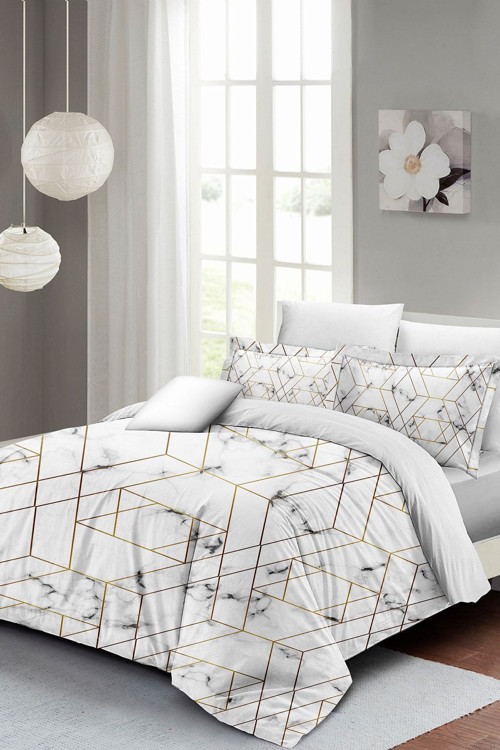 Marble Geo Çift Kişilik Nevresim Takımı 3D Pamuk Saten