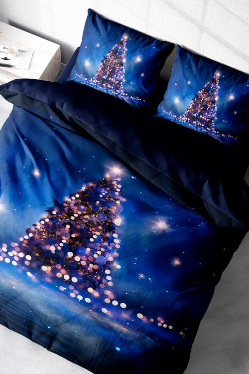 Yılbaşı Çift Kişilik Nevresim ( Lastikli Çarşaflı ) %100 Pamuk Saten Starry Tree