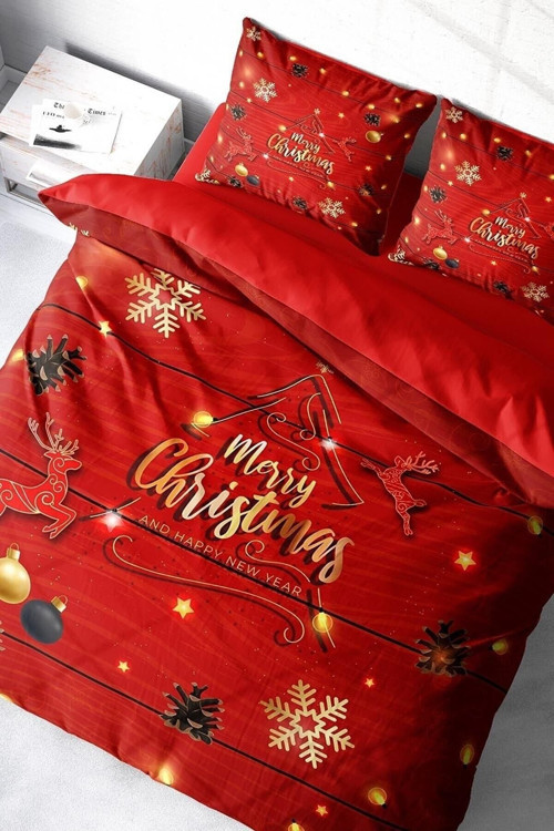Yılbaşı Çift Kişilik Nevresim ( Lastikli Çarşaflı ) %100 Pamuk Saten Tree Noel