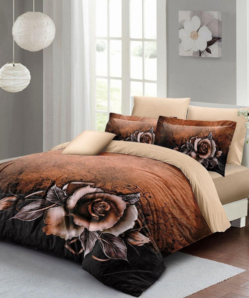 Nevresim Takımı (Lastikli Çarşaflı) Çift Kişilik %100 Pamuk Saten Copper Rose