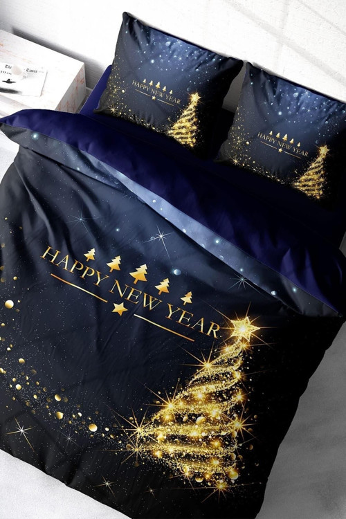 Yılbaşı Nevresim Takımı (Lastikli Çarşaflı) Çift Kişilik %100 Pamuk Saten Christmas Tree