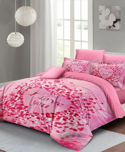 Sevgililer Günü Çift Kişilik Nevresim Takımı%100 Pamuk Saten I Love You