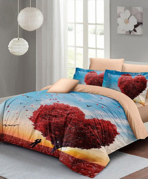 Sevgililer Günü Çift Kişilik Nevresim Takımı%100 Pamuk Saten Love Tree