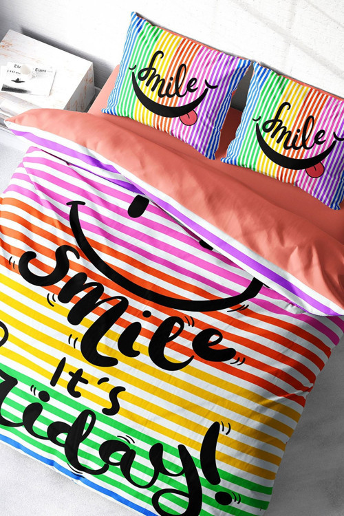 Çift Kişilik Nevresim Seti Sık Dokuma Pamuk Saten 3D Özel Tasarım Friday Smile (Çarşafsızdır)