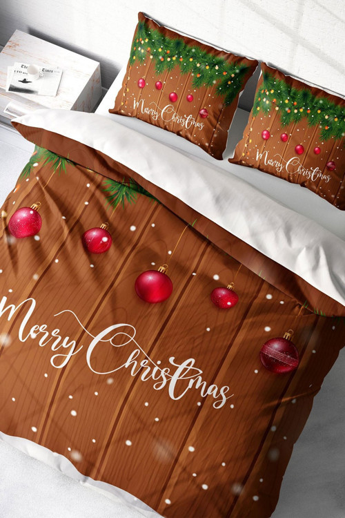 Yılbaşı Süsü Merry Christmas Çift Kişilik 3D Nevresim Takımı Pamuk Saten