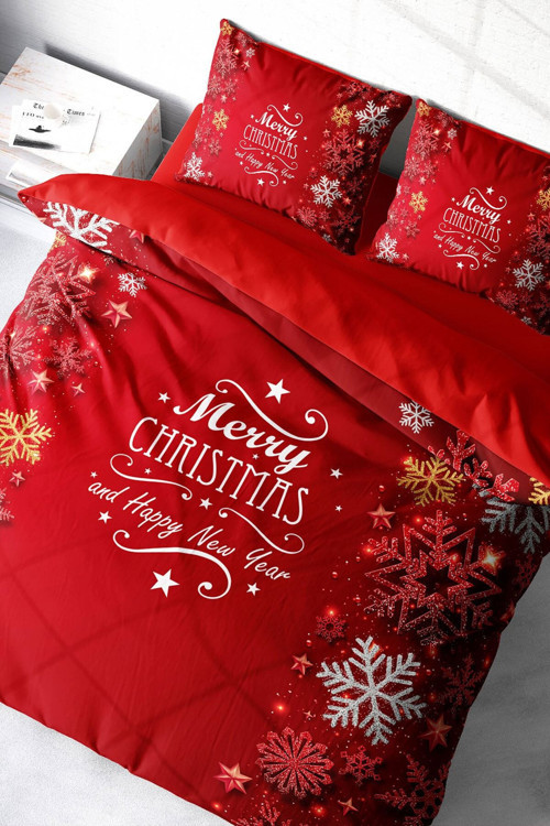 Yılbaşı Süsü Merry Christmas Çift Kişilik 3D Nevresim Takımı Pamuk Snowflake