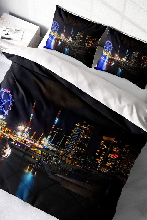 Çift Kişilik Nevresim Seti Sık Dokuma Pamuk Saten 3D Özel Tasarım Harbor Night Modern (Çarşafsızdır)