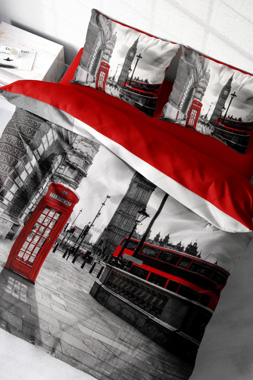 Çift Kişilik Nevresim Seti Sık Dokuma Pamuk Saten 3D Özel Tasarım London (Çarşafsızdır)