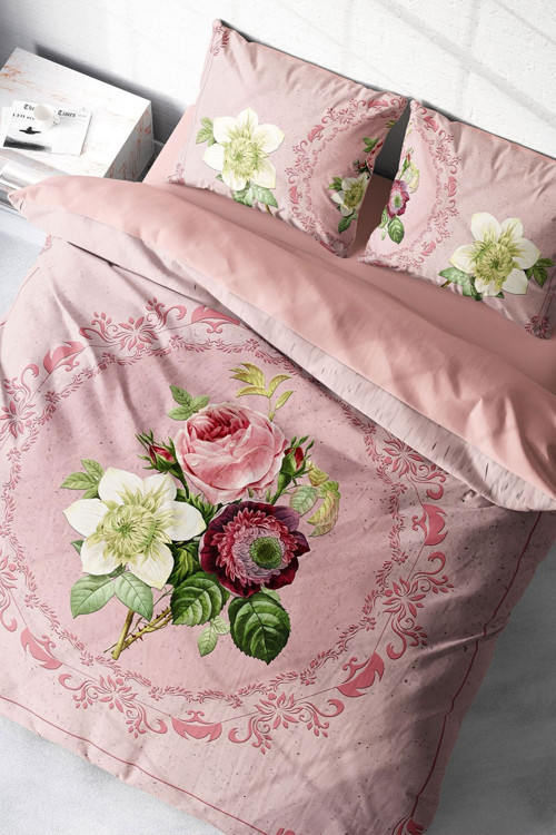 Çift Kişilik Nevresim Seti Sık Dokuma Pamuk Saten 3D Özel Tasarım Damask Rose (Çarşafsızdır)