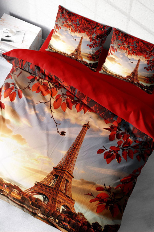 Çift Kişilik Nevresim Seti Sık Dokuma Pamuk Saten 3D Özel Tasarım Eiffel (Çarşafsızdır)