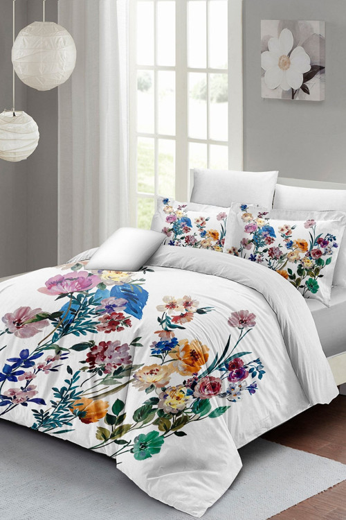 Çift Kişilik Nevresim Seti Sık Dokuma Pamuk Saten 3D Özel Tasarım Flower Mix (Çarşafsızdır)
