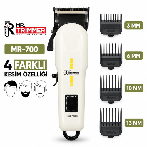 Mr.Trimmer MR-700 Saç ve Sakal Kesme Makinesi USB Şarjlı Göstergeli Ayarlı Taraklı