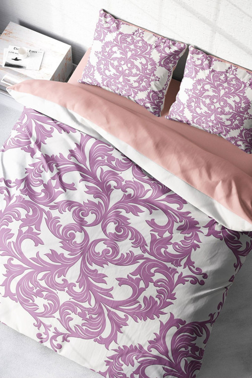 Çift Kişilik Nevresim Seti Sık Dokuma Pamuk Saten 3D Özel Tasarım Pink Damask (Çarşafsızdır)