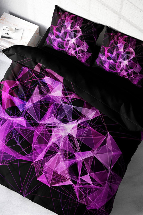Çift Kişilik Nevresim Seti Sık Dokuma Pamuk Saten 3D Özel Tasarım Purple Diamonds (Çarşafsızdır)