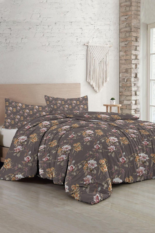 Çift Kişilik Nevresim Seti Sık Dokuma Pamuk Saten 3D Özel Tasarım Retro Flowers Luxury(Çarşafsızdır)