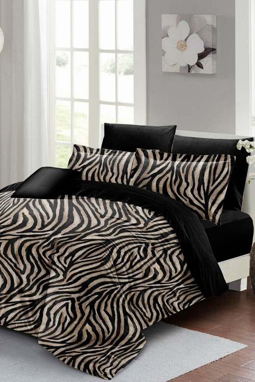 Çift Kişilik Nevresim Seti Sık Dokuma Pamuk Saten 3D Özel Tasarım Zebra Black (Çarşafsızdır)