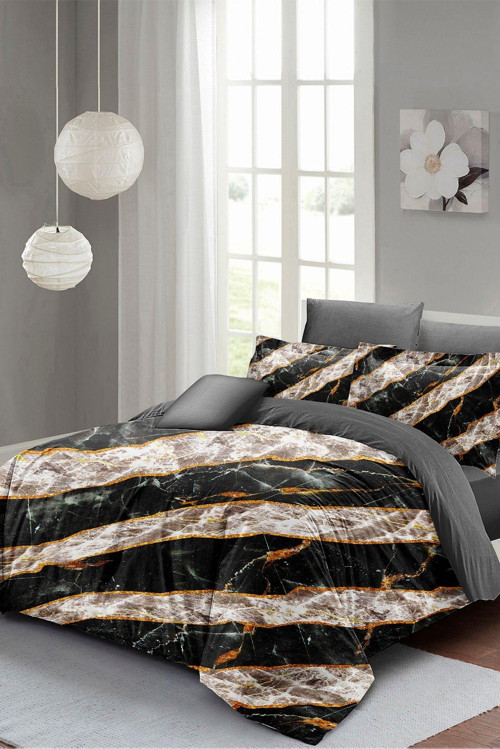 Çift Kişilik Nevresim Seti Sık Dokuma Pamuk Saten 3D Özel Tasarım Zebra Marble(Çarşafsızdır)